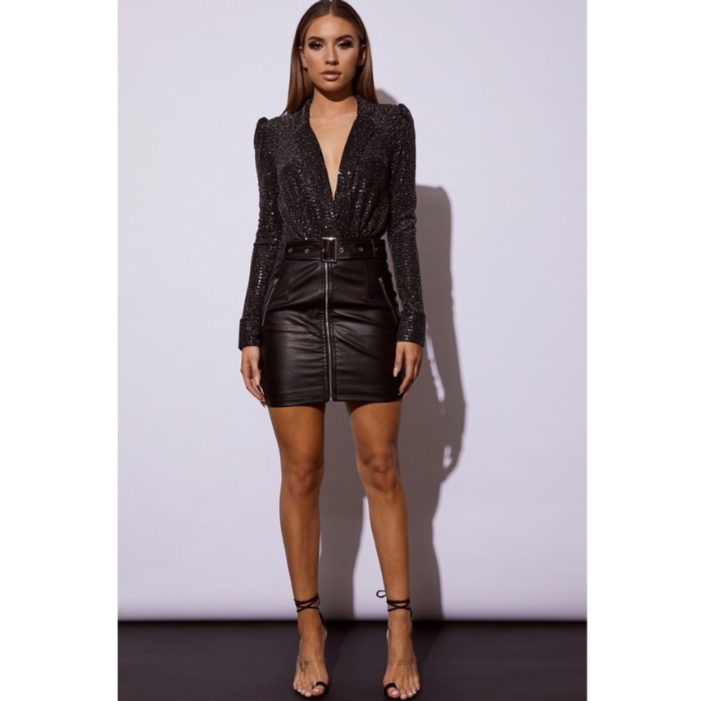 In the Style Premium Black Embellished Plunge Body